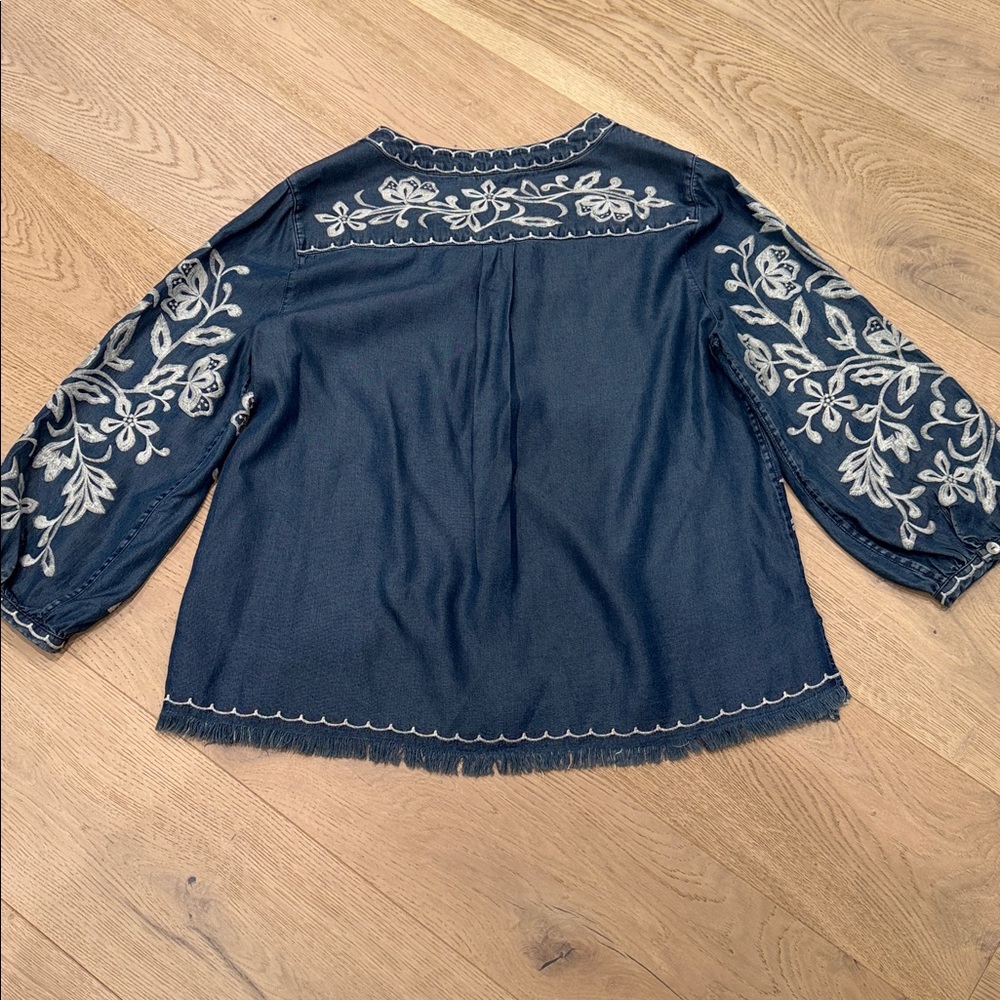 John Mark Allover Embroidered Pullover Top - Plus - Indigo Boho Casual - Picture 4 of 8